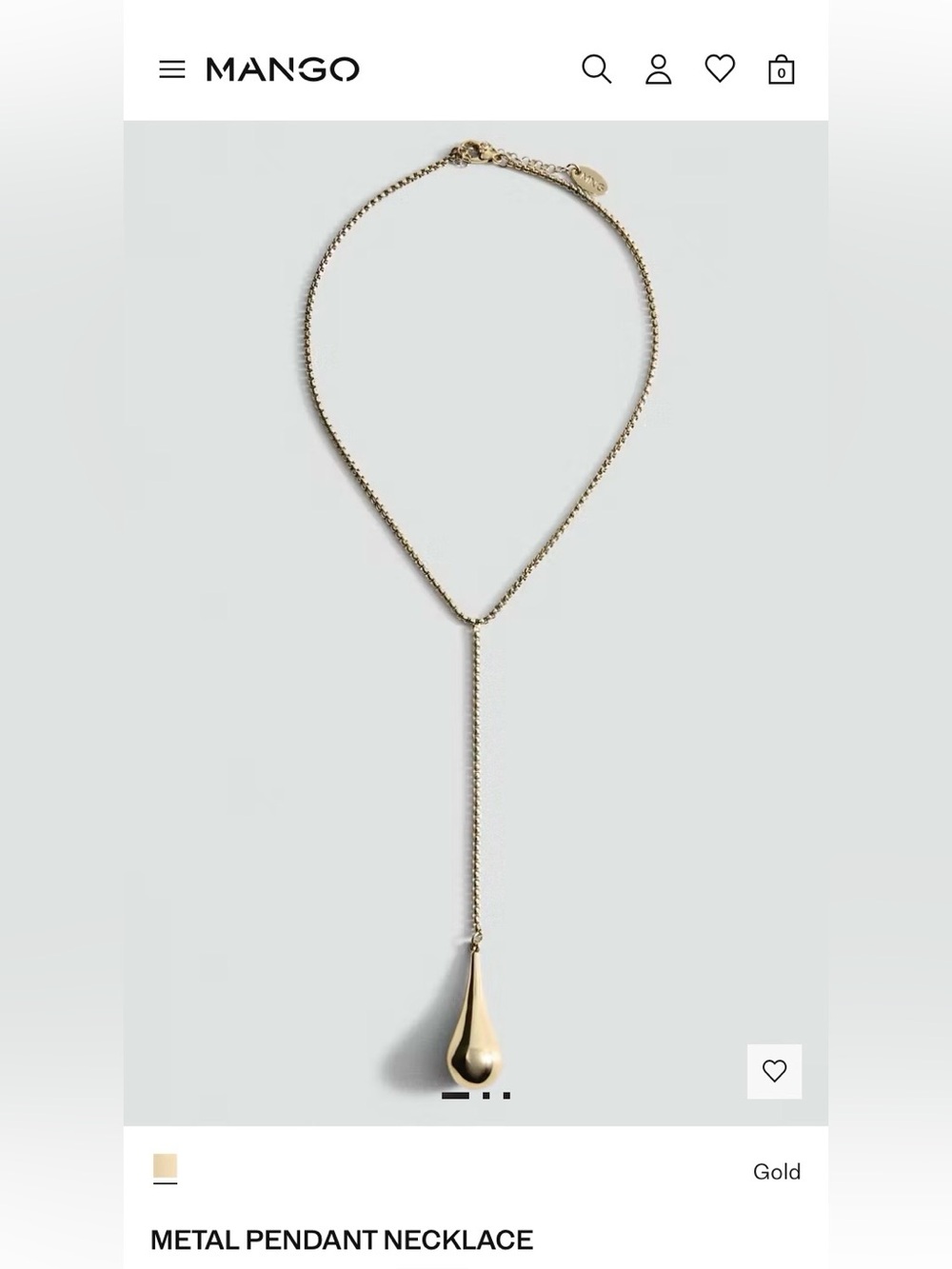 New Mango Goldtone Metal Teardrop Pendant Necklace